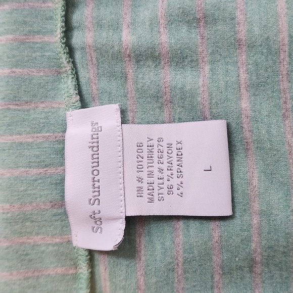Soft Surroundings Size L Turquoise and gray stripe faux wrap long sleeve top. - Picture 6 of 9